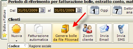 pulsante per richiamare la procedura di import ordini da filconad